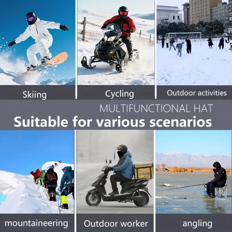 Outdoor Autumn and Winter Season Warm One-Piece Hat, Two-Layer Hat Design, Balaclava Hat, Can Be Used with Helmets, Unisex